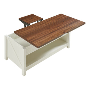 Soffbord Kasama med lyftskiva och förvaringsutrymme 110x55x54 cm valnötslook/vitt [en.casa]