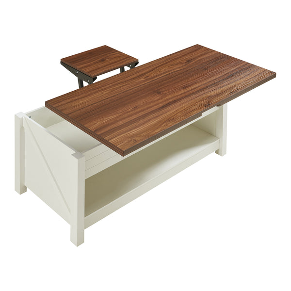 Soffbord Kasama med lyftskiva och förvaringsutrymme 110x55x54 cm valnötslook/vitt [en.casa]