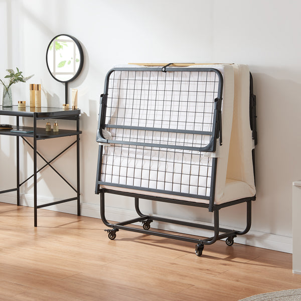 Metallfällbar säng Lustendi med madrass 200x90cm Svart/Eklook [en.casa]