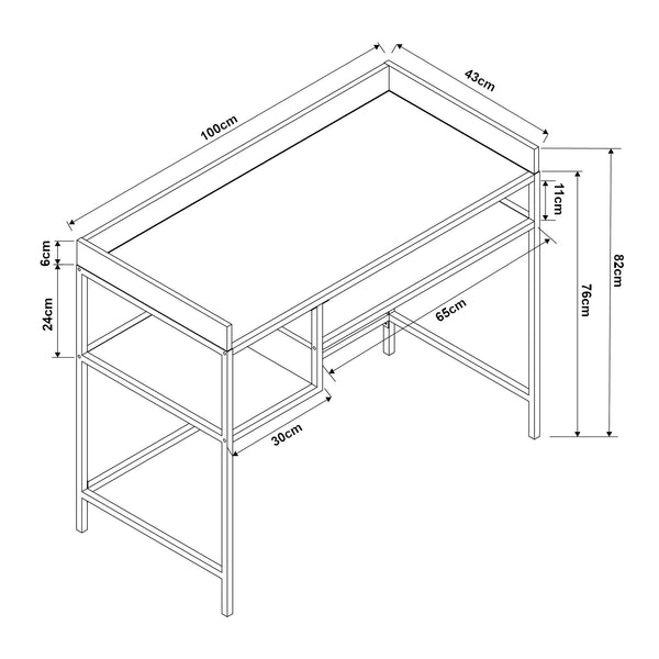 Skrivbord Belana 100x43x82 cm Svart/Eklook [en.casa]