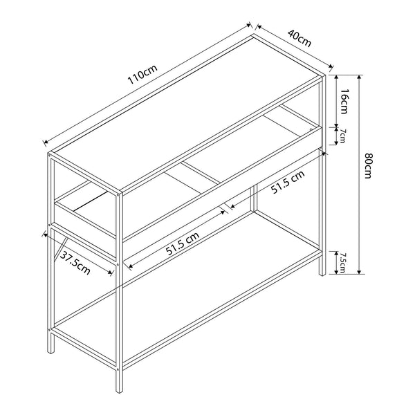 Konsolbord Belana 110x40x80 cm Svart/Eklook [en.casa]