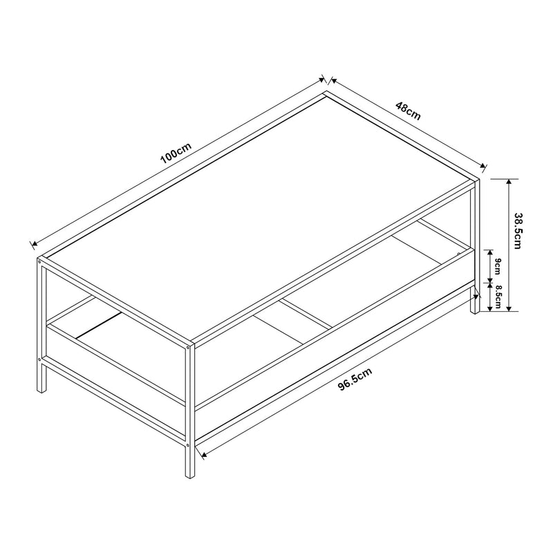 Måttskiss Soffbord Belana 100x48x39 cm Svart/Eklook [en.casa]