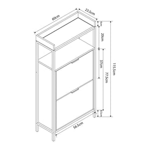 Skobänk Belana med 2 luckor 116x60x24 cm Svart/Eklook [en.casa]