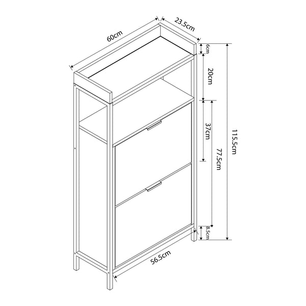 Skobänk Belana med 2 luckor 116x60x24 cm Svart/Eklook [en.casa]