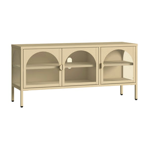 Vitrinskåp-Sideboard Klippestad Stål 118x35x55 cm Kamelfärgad [en.casa]