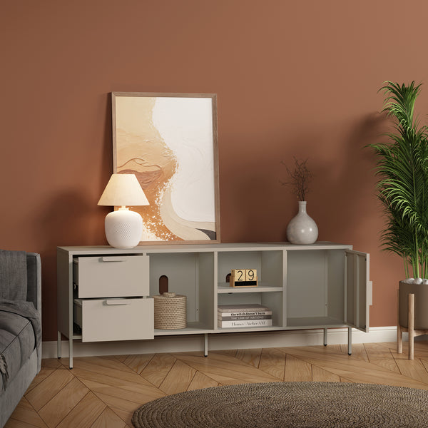 TV-bänk Kliri Stål 150x35x58 cm Kamelfärgad [en.casa]
