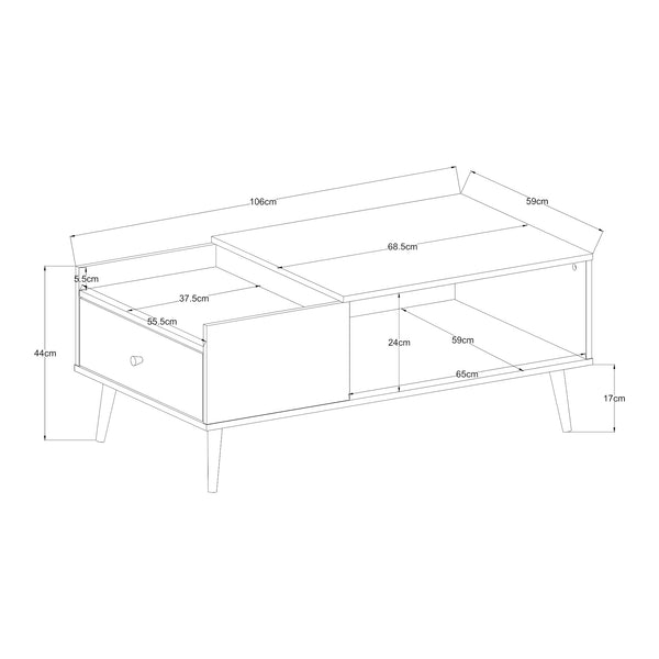 Soffbord Hallevil med låda 106x59x44 cm Ljusgrå [en.casa]
