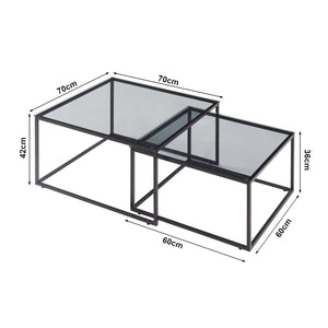 Soffbord 2-delat set Tromlaslo rökt glas, grått [en.casa]
