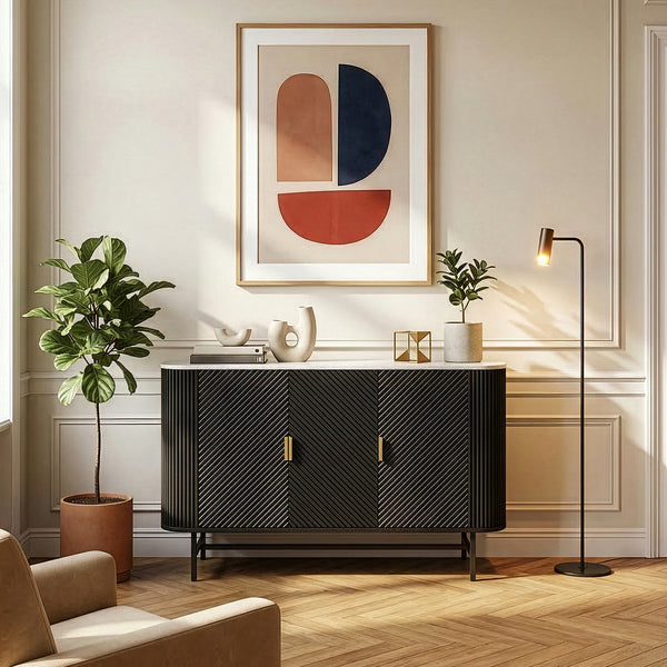 Sideboard Olvehok 110x40x77 cm Svart/Marmorutseende, vit [en.casa]