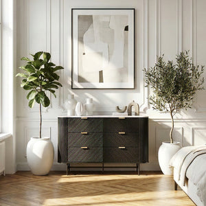 Byrå Olvehok 120x40x81 cm Svart/Marmorutseende, vit [en.casa]
