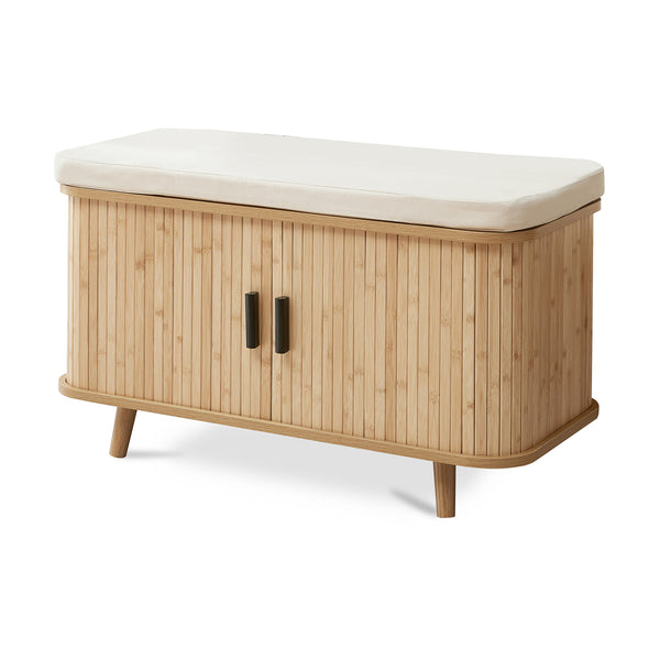 Skåp för skor med sittdyna Tvedestrand 50x80x40 cm bambu/beige [en.casa]