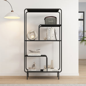 Bokhylla Færder stål 145x76x33 cm svart [en.casa]