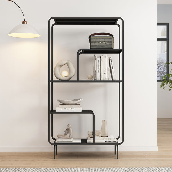 Bokhylla Færder stål 145x76x33 cm svart [en.casa]