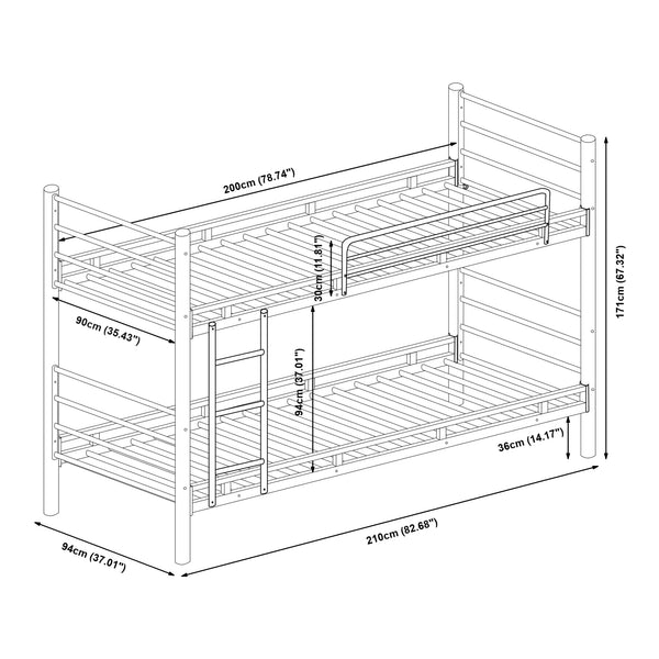 Metall-våningssäng Bevapis med 2 madrasser 90x200 cm Svart [en.casa]