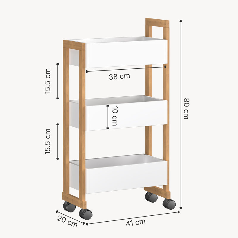 Måttskiss Rullvagn Varulta 80x41x20 cm Natur/Vit [en.casa]