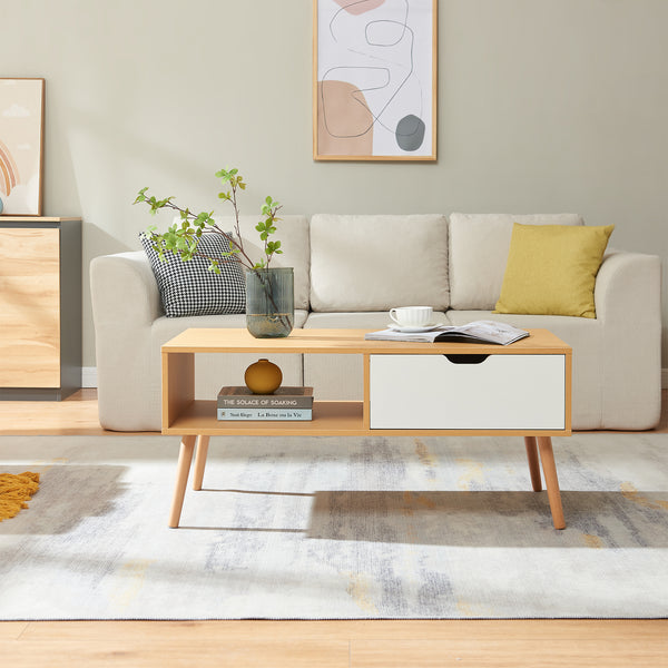 Soffbord Bordkak med låda 100x48x45 cm eklook/vit [en.casa]