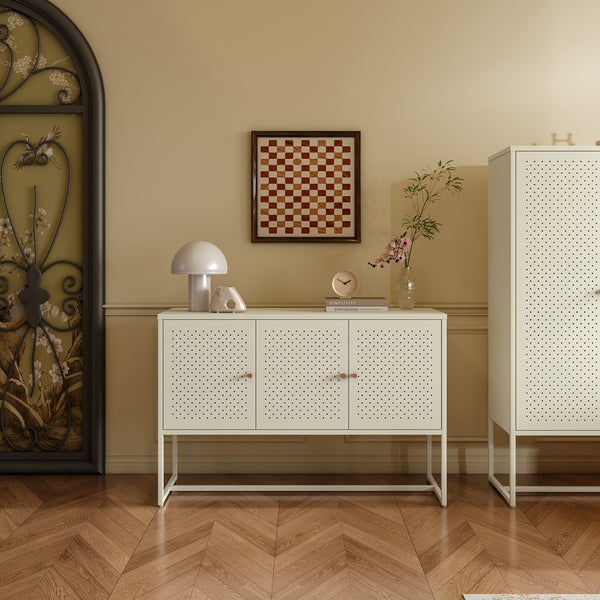 Sideboard Viitasaari 120x40x80 cm stål krämvit [en.casa]