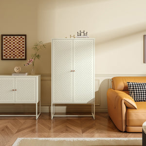 Highboard Viitasaari 150x80x40 cm stål krämvit [en.casa]