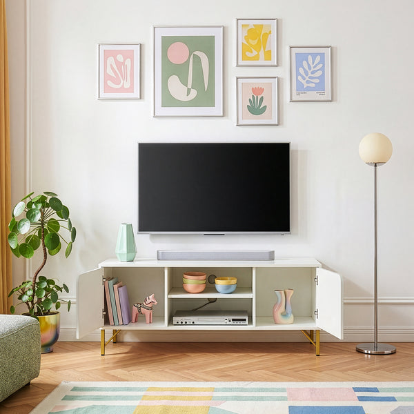 TV-bänk Reyri 120x39x52 cm Vit/Guldfärgad [en.casa]
