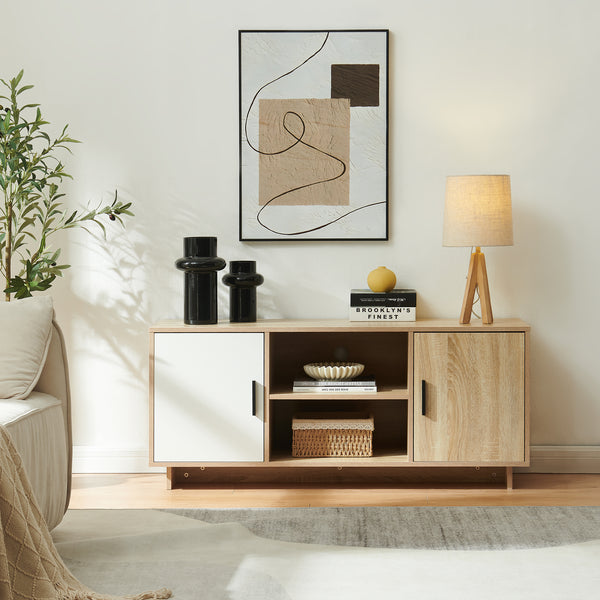 TV-bänk Kenta 120x39x52 cm Sonoma-eklook/Vit [en.casa]