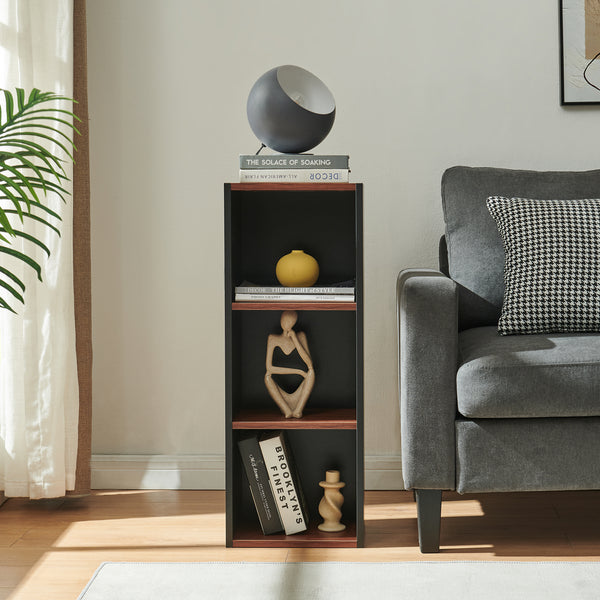 Bokhylla 'Trond' med 3 öppna fack 80 x 30 x 23 cm Svart/Valnötsutseende