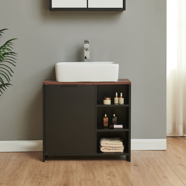 Tvättställsskåp Trond 60x66x30 cm Svart/Valnötsoptik [en.casa]