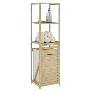 Badrumshylla med tvättkorg Anun 130x36x33 cm bambu träfärgad [en.casa]