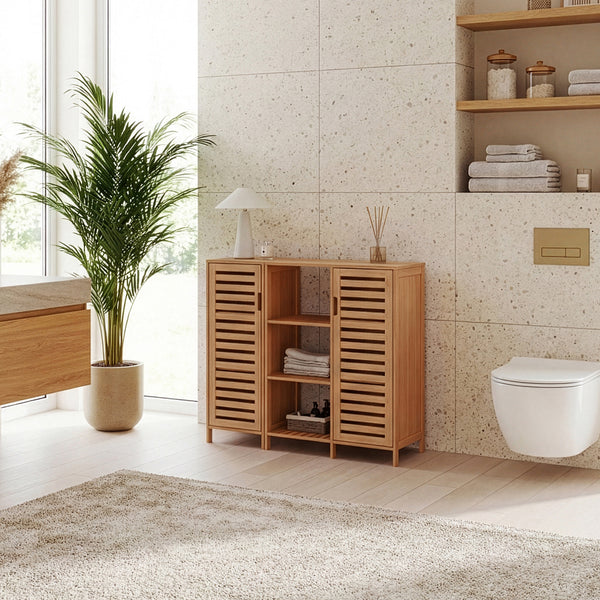 Sidobord Hakseri 2-del. 87x99x33 cm Bambus Natur [en.casa]