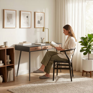 Skrivbordstumba 115x48x76 cm Svart/Valnötsoptik [en.casa]