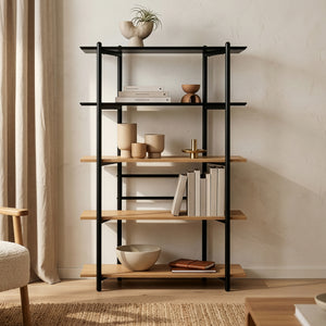 Bokhylla Kappespoo 124x80x35 cm Svart/Eklook [en.casa]