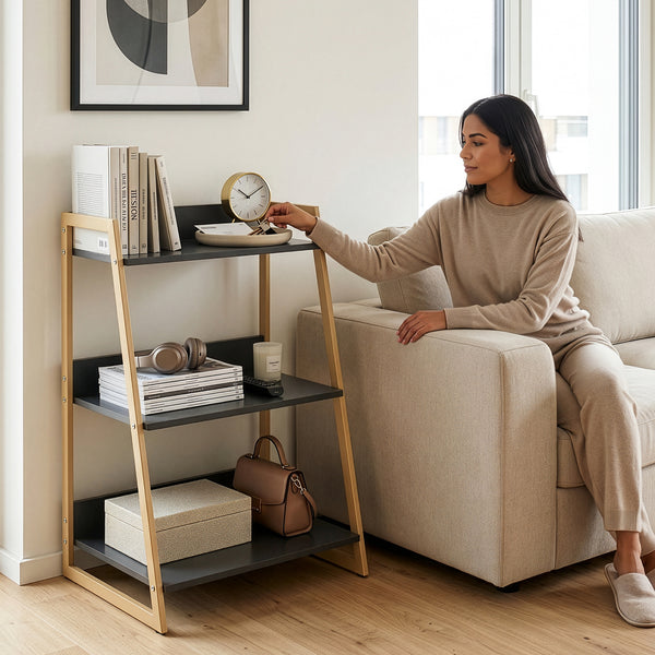 Hyllsystem Kuomi 84x53x47 cm Beige/Mörkgrå [en.casa]