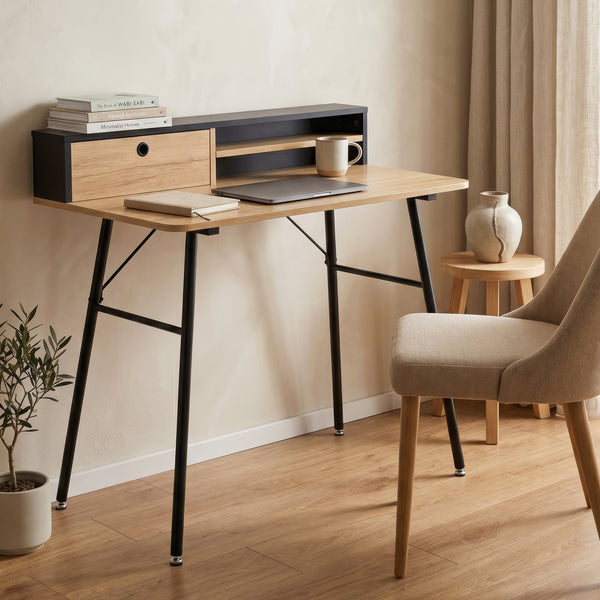 Skrivbord Var 93x90x50 cm Svart/Eklook [en.casa]