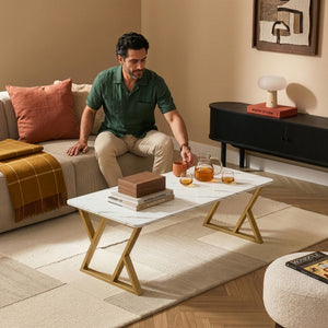 Soffbord Nolu 120x60x46 cm Guld färg/Marmorutseende, vitt [en.casa]
