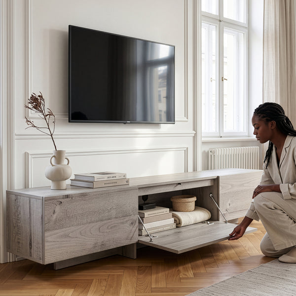 TV-bänk Kapipimso med 3 klaffar 194x31x37 cm eklook, grå [en.casa]