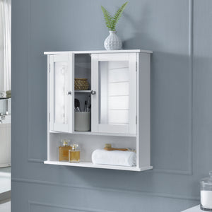[en.casa]® Väggskåp till badrum-58x56x13cm-vit-med spegel