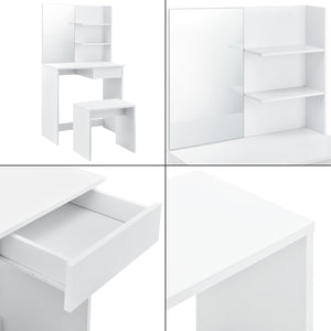 Toalettbord/sminkbord Katrineholm med spegel och stol 141x75x39,7cm vit [en.casa]