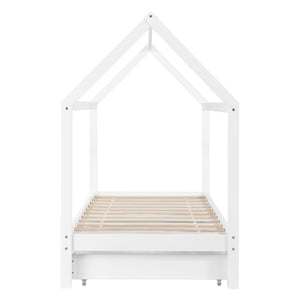 Juniorsäng med förvaring 2 lådor 206x98x150cm furu matt vit [en.casa]