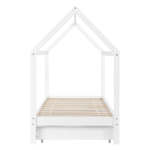 Juniorsäng med förvaring 2 lådor 206x98x150cm furu matt vit [en.casa]