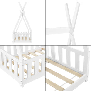 Juniorsäng tipisäng Helsingborg med sängskydd 148x76x165cm furu matt vit [en.casa]