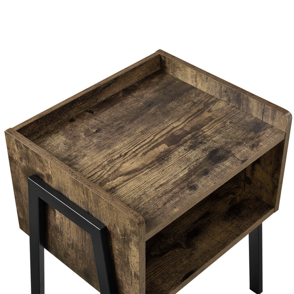 Sängbord Andernach 52x42x35cm metall svart trämönster [en.casa]