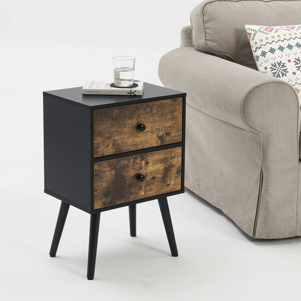 [en.casa] Sängbord-sideboard med två lådor-60x40x29,5cm-furu-spånskiva-träoptik-svart