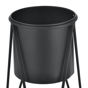 Piedestal set om 2 växtställ med inbyggda krukor metall svart [en.casa]