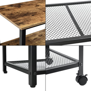 Rullvagn Freiburg serveringsvagn rullbord 76,5x60x40cm metall trämönster svart avtagbara hjul [en.casa]