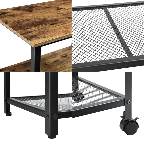Rullvagn Freiburg serveringsvagn rullbord 76,5x60x40cm metall trämönster svart avtagbara hjul [en.casa]