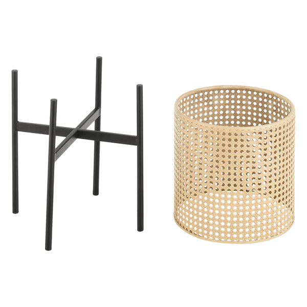 Piedestal Walhain set om 3 med 3 krukor metall svart sandfärg rund [en.casa]