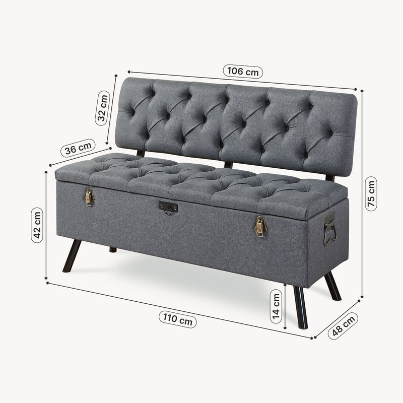 Måttskiss Sittbänk Malmöhus med förvaring 110x48x75cm [en.casa]