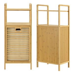 Badrumshylla Rendalen med tvättkorg 40x30x95 cm bambu [en.casa]