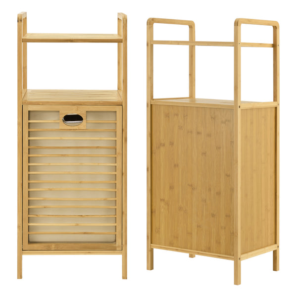 Badrumshylla Rendalen med tvättkorg 40x30x95 cm bambu [en.casa]