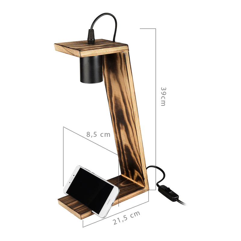 Måttskiss Bordslampa Gillingham E27 massivt trä svart / träutseende [lux.pro]