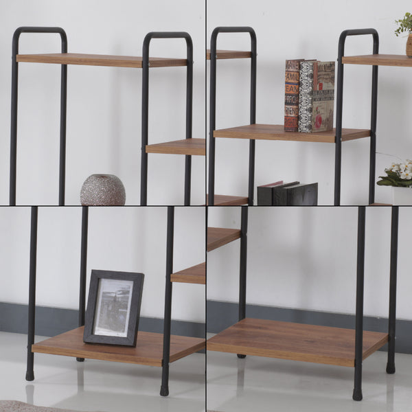 Fristående hylla Birkerød med 8 hyllplan 100 x 110 x 30 cm Svart / Valnöt-look [en.casa]